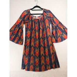 2B Together Boho Mini Dress Womens S Multicolor Excellent Bell Sleeve Geometric